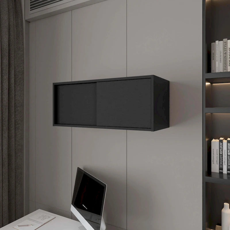 Floating Cabinet with Sliding Door,Black