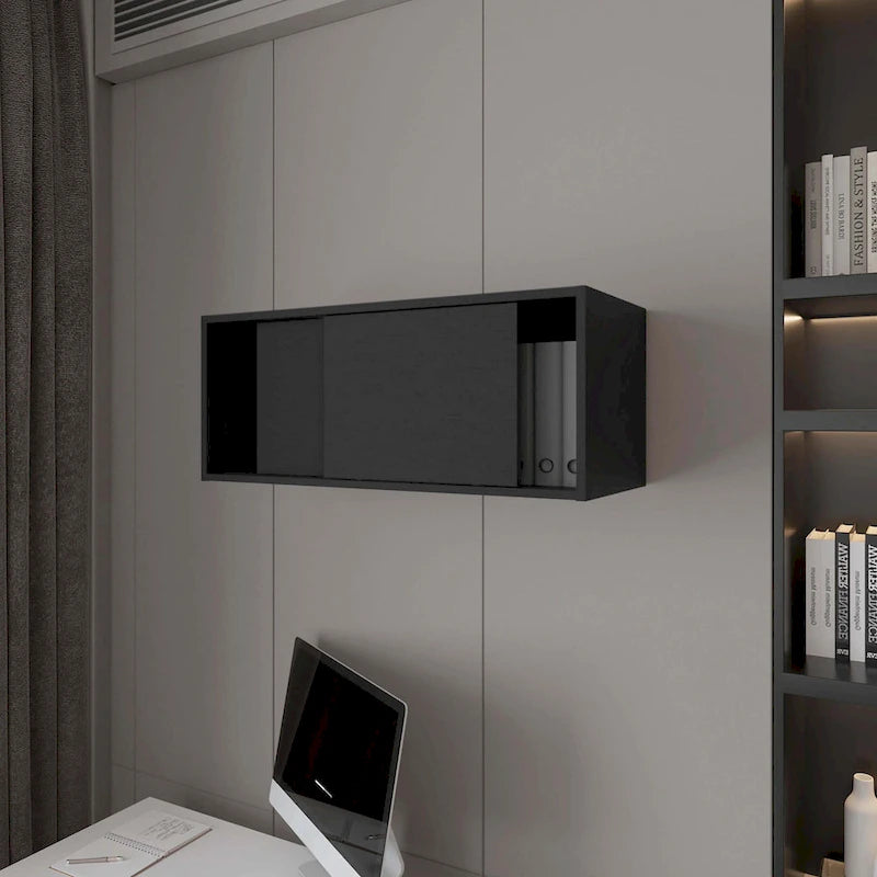 Meuble haut avec porte coulissante, noir