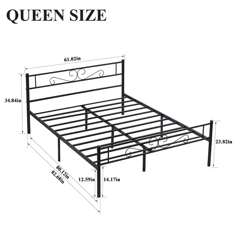 Cadre de lit plateforme moderne avec tête de lit volutes gracieuses de qualité supérieure - Twin/Full/Queen