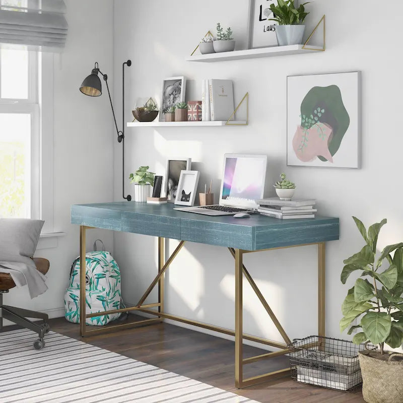 Bureau informatique moderne en métal de 60 pouces avec 3 tiroirs