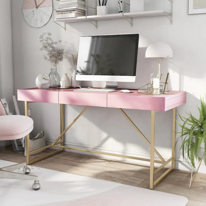 Bureau informatique moderne en métal de 60 pouces avec 3 tiroirs
