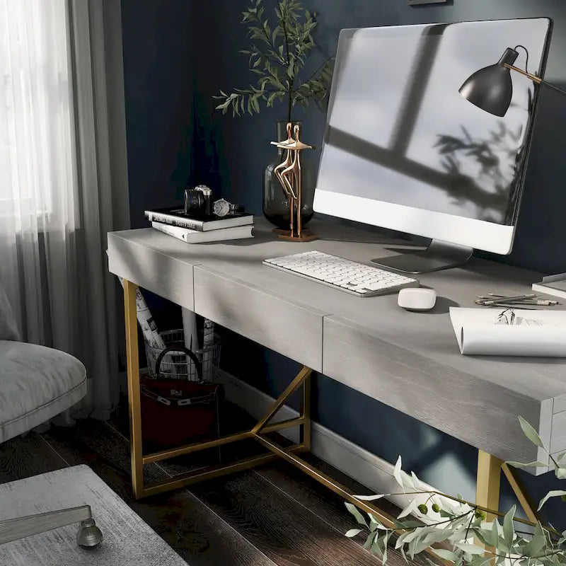 Bureau informatique moderne en métal de 60 pouces avec 3 tiroirs