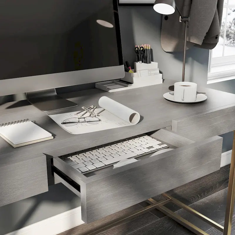 Bureau informatique moderne en métal de 60 pouces avec 3 tiroirs