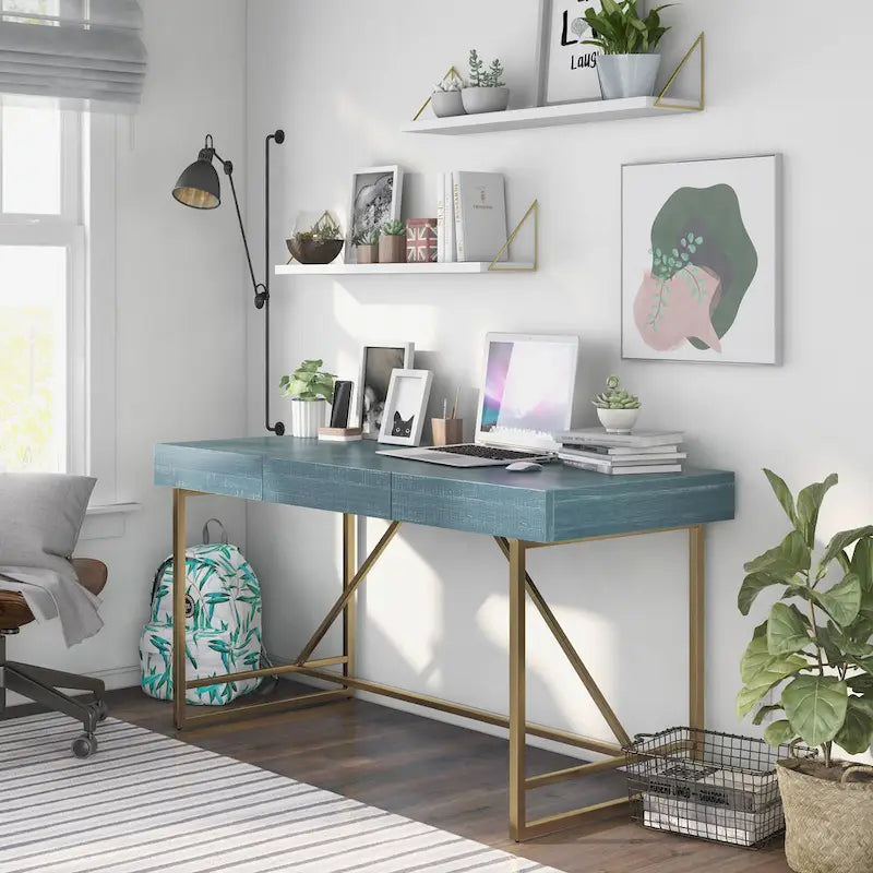 Bureau informatique moderne en métal de 60 pouces avec 3 tiroirs
