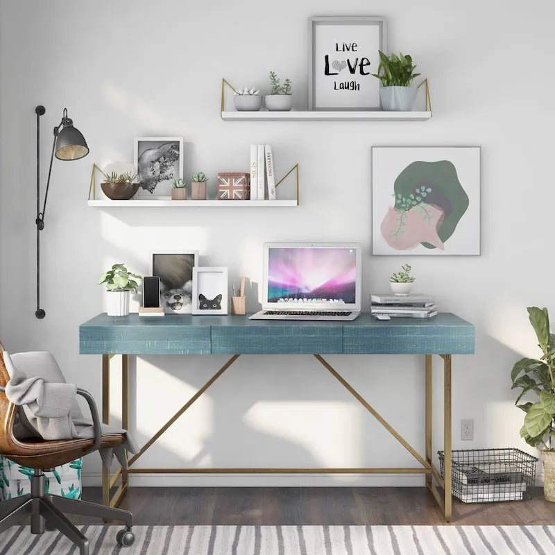Bureau informatique moderne en métal de 60 pouces avec 3 tiroirs
