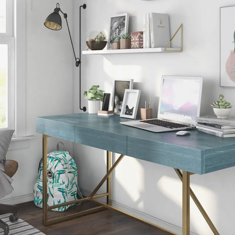 Bureau informatique moderne en métal de 60 pouces avec 3 tiroirs