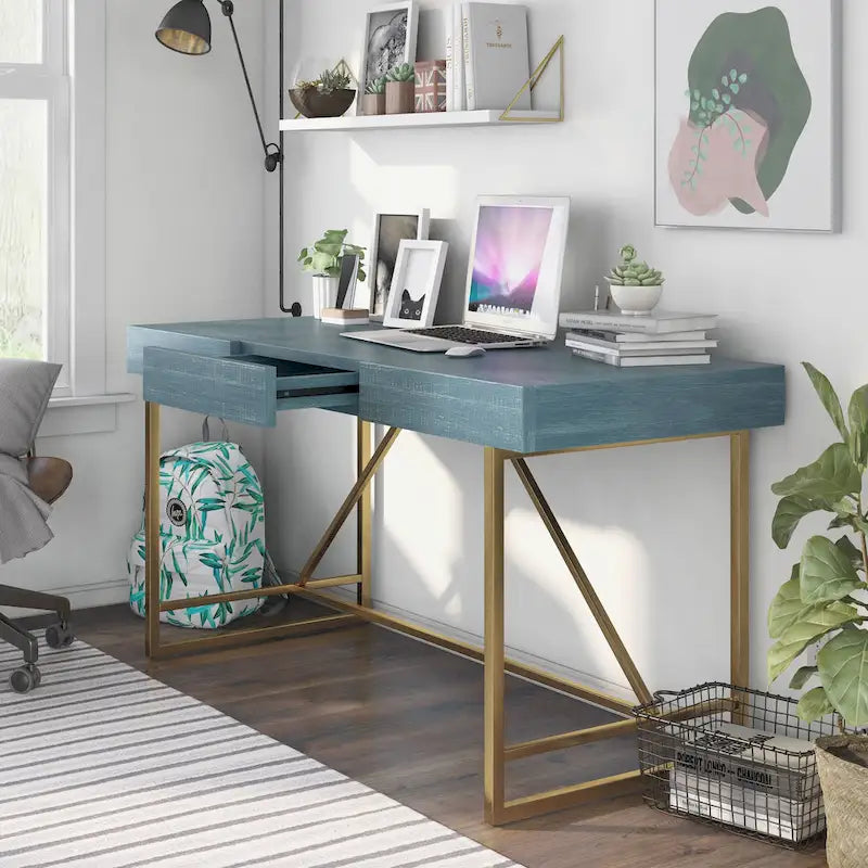 Bureau informatique moderne en métal de 60 pouces avec 3 tiroirs