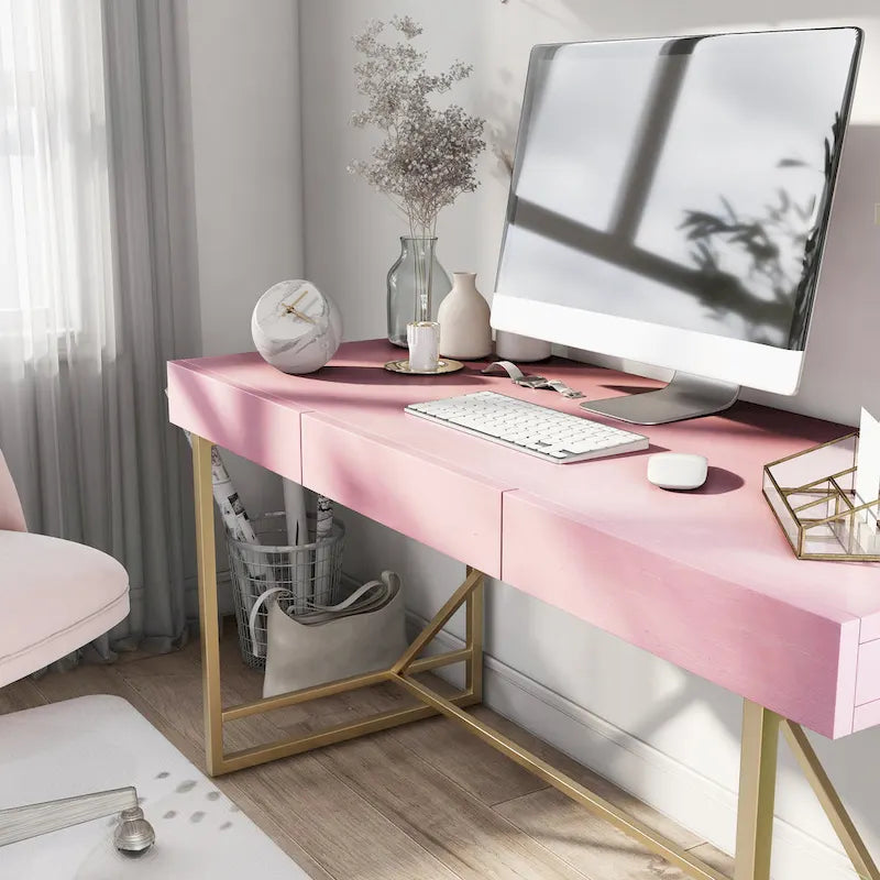 Bureau informatique moderne en métal de 60 pouces avec 3 tiroirs