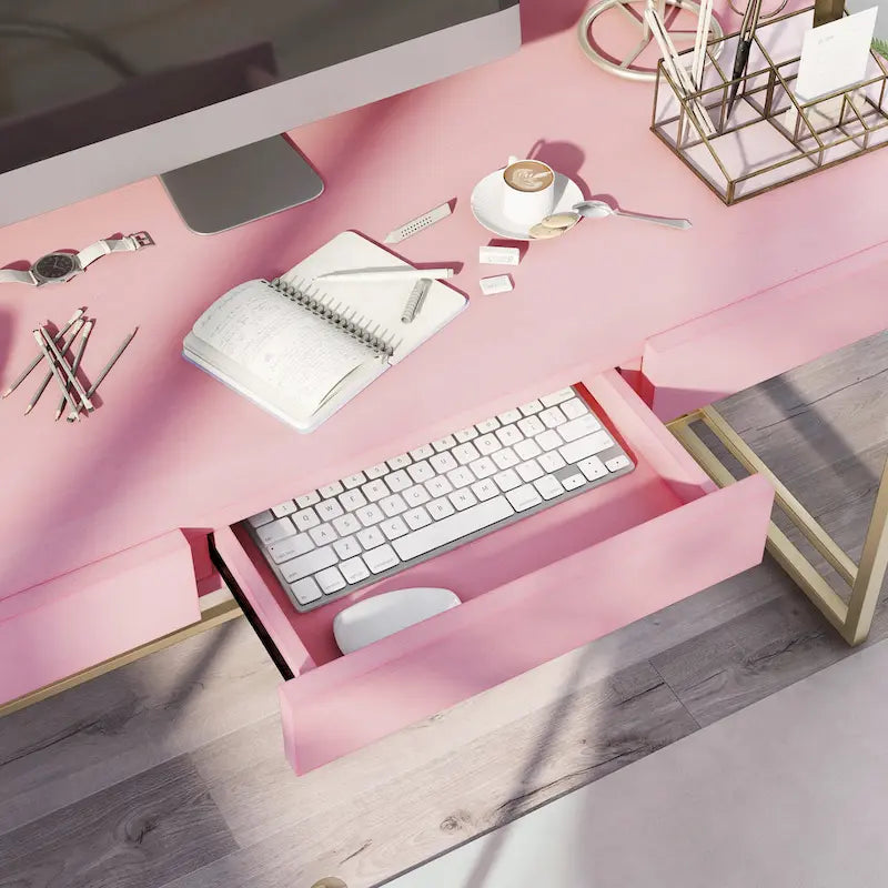 Bureau informatique moderne en métal de 60 pouces avec 3 tiroirs