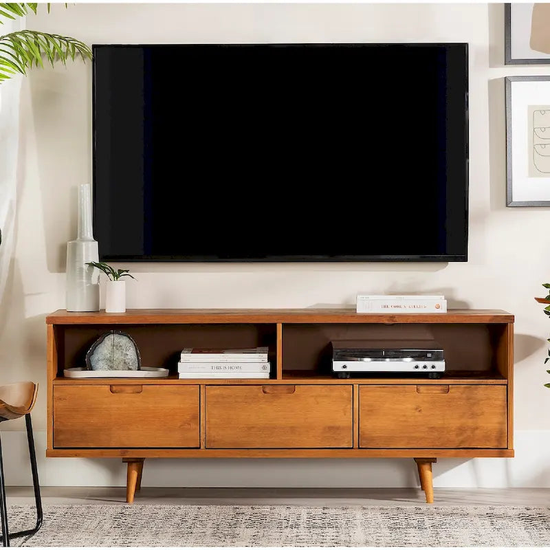 Meuble TV 58 pouces en bois massif de style Mid-Century