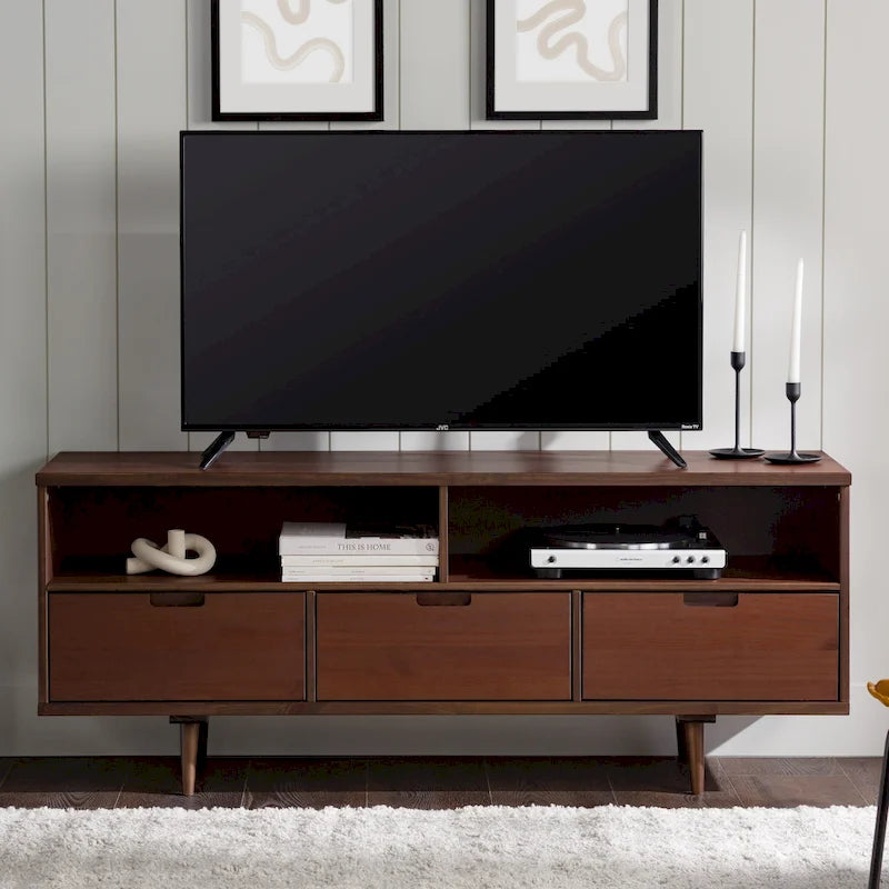 Meuble TV 58 pouces en bois massif de style Mid-Century