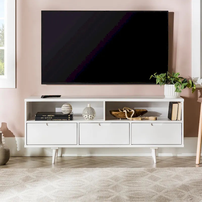 Meuble TV 58 pouces en bois massif de style Mid-Century