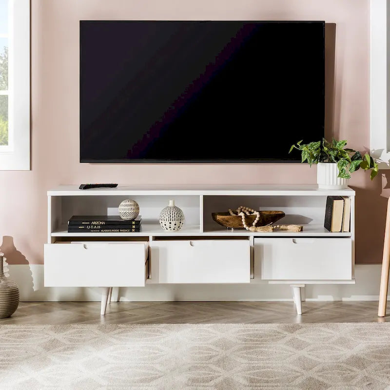 Meuble TV 58 pouces en bois massif de style Mid-Century