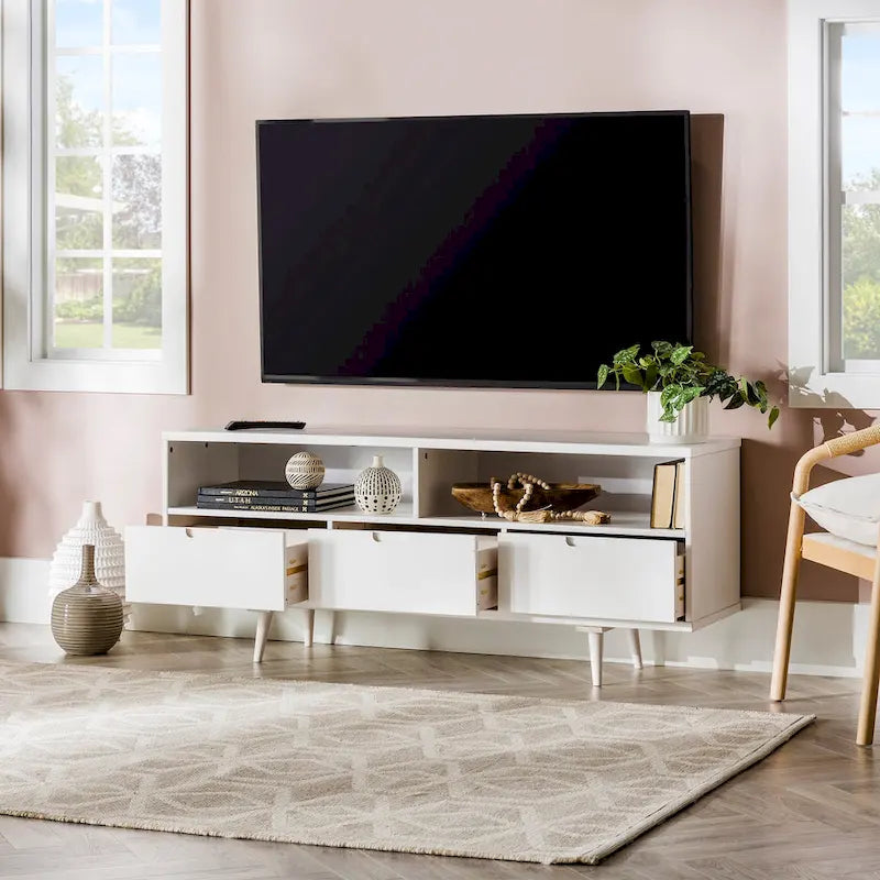Meuble TV 58 pouces en bois massif de style Mid-Century