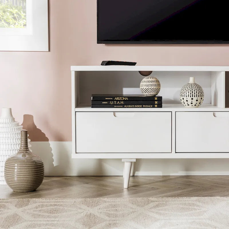 Meuble TV 58 pouces en bois massif de style Mid-Century