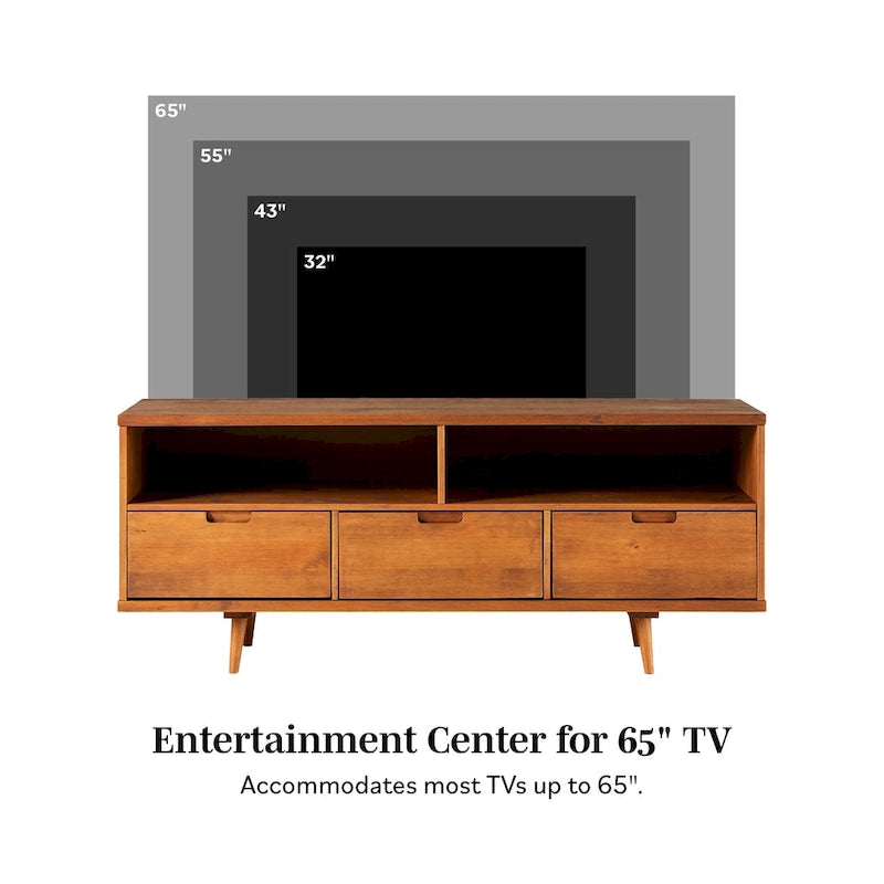 Meuble TV 58 pouces en bois massif de style Mid-Century