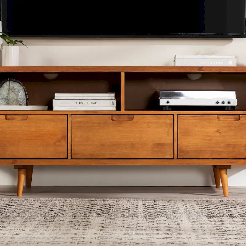 Meuble TV 58 pouces en bois massif de style Mid-Century