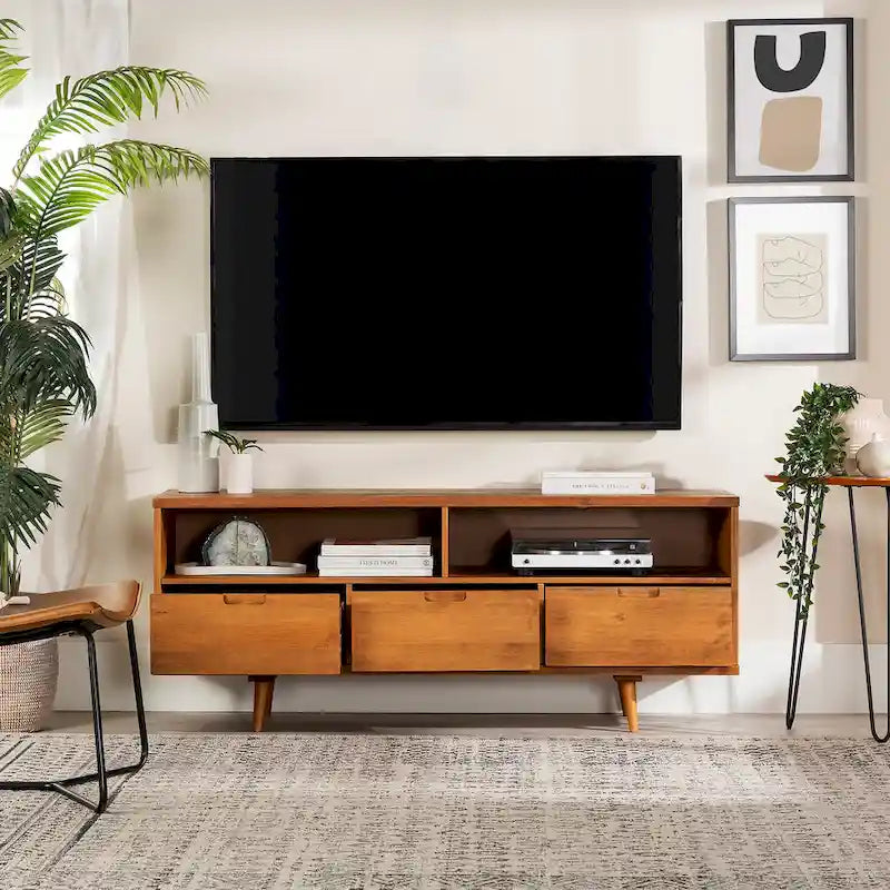 Meuble TV 58 pouces en bois massif de style Mid-Century