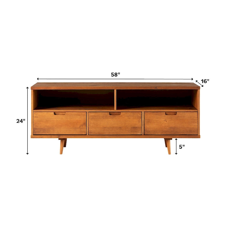 Meuble TV 58 pouces en bois massif de style Mid-Century