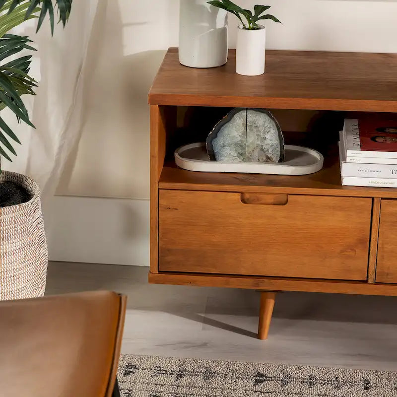 Meuble TV 58 pouces en bois massif de style Mid-Century