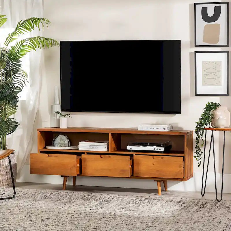 Meuble TV 58 pouces en bois massif de style Mid-Century