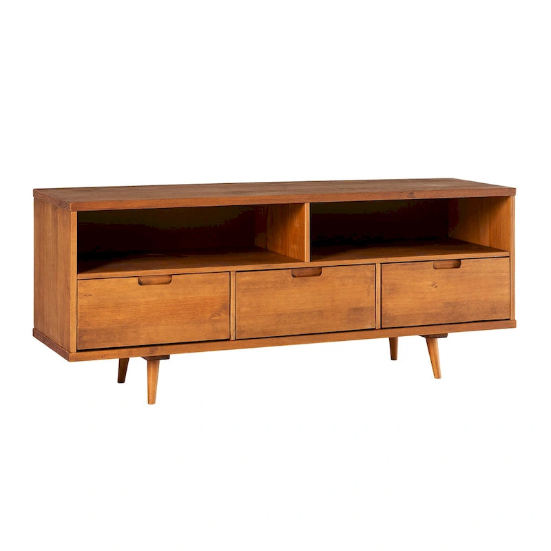 Meuble TV 58 pouces en bois massif de style Mid-Century