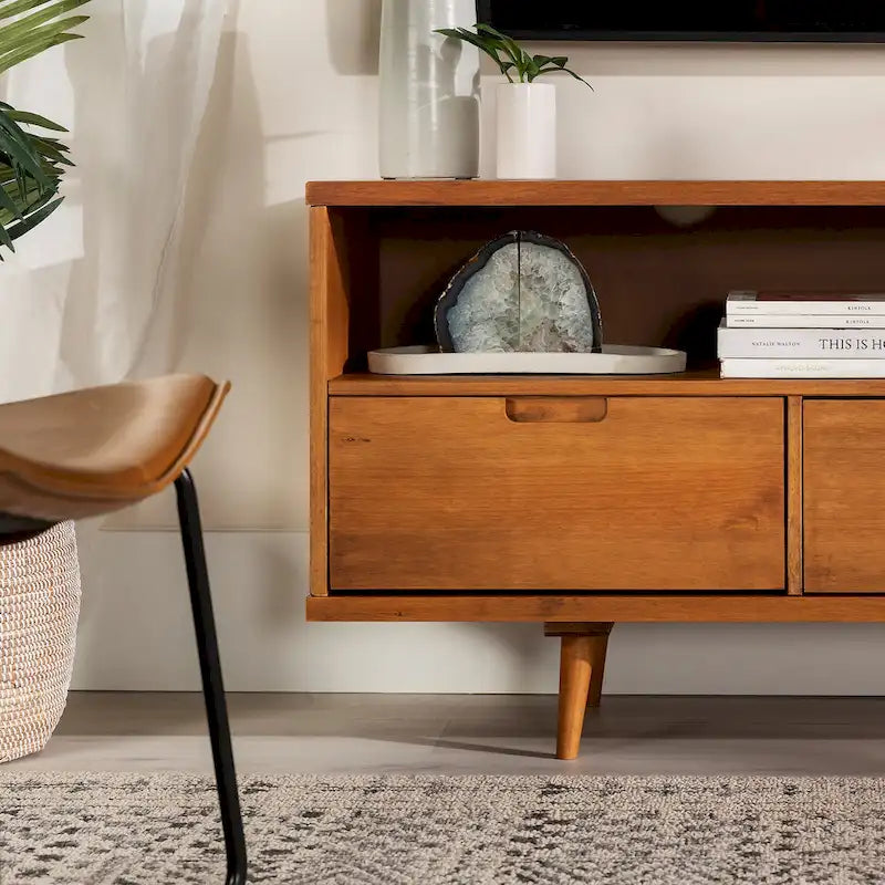 Meuble TV 58 pouces en bois massif de style Mid-Century