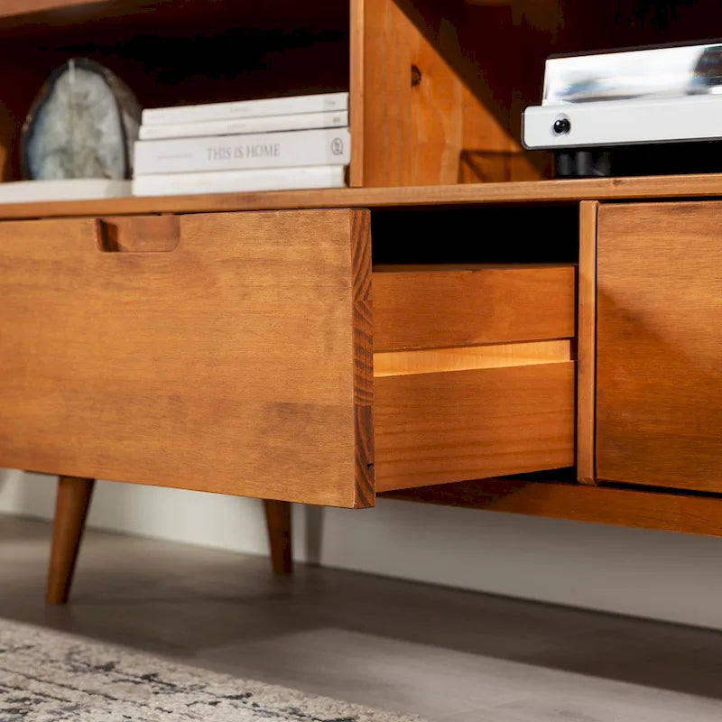 Meuble TV 58 pouces en bois massif de style Mid-Century