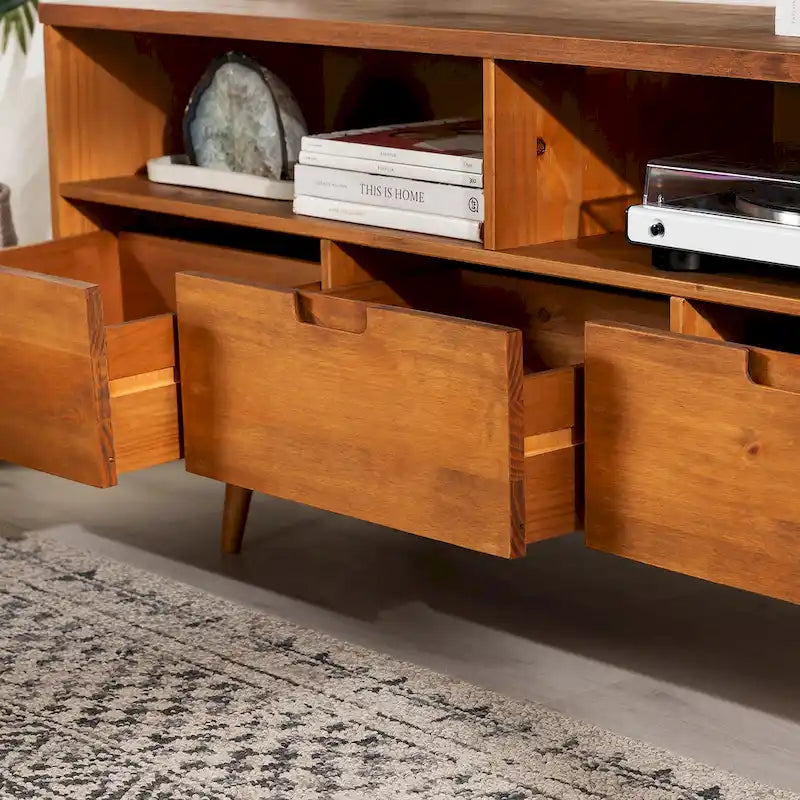 Meuble TV 58 pouces en bois massif de style Mid-Century