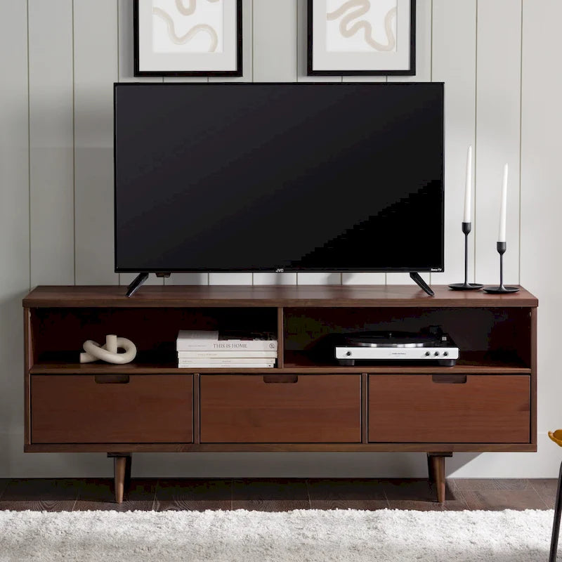 Meuble TV 58 pouces en bois massif de style Mid-Century
