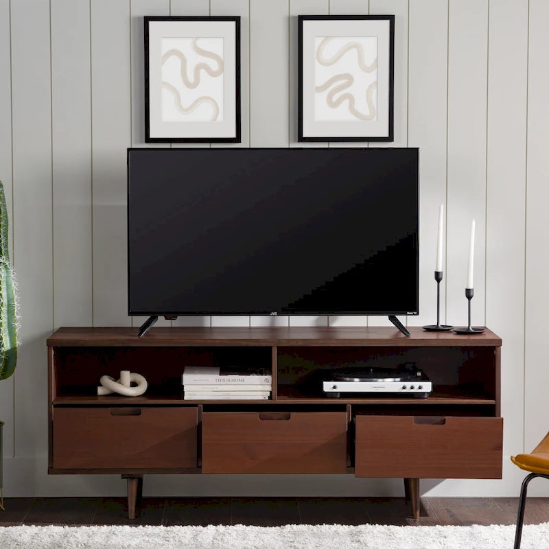Meuble TV 58 pouces en bois massif de style Mid-Century
