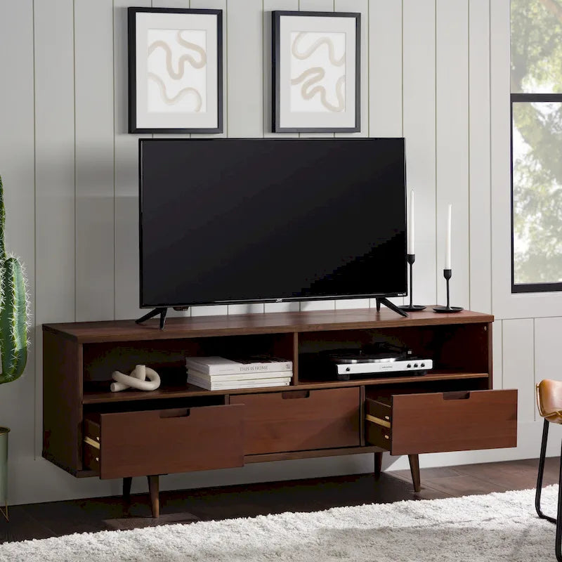 Meuble TV 58 pouces en bois massif de style Mid-Century