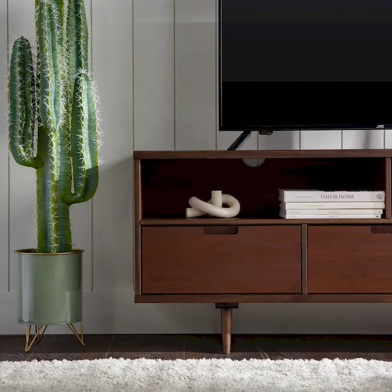 Meuble TV 58 pouces en bois massif de style Mid-Century