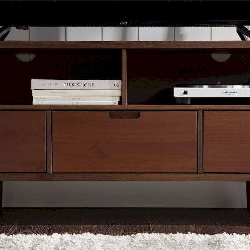 Meuble TV 58 pouces en bois massif de style Mid-Century