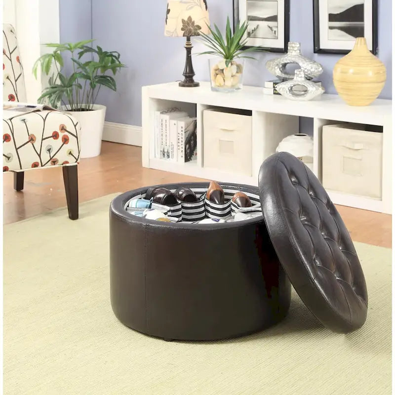 Pouffe de rangement rond pour chaussures