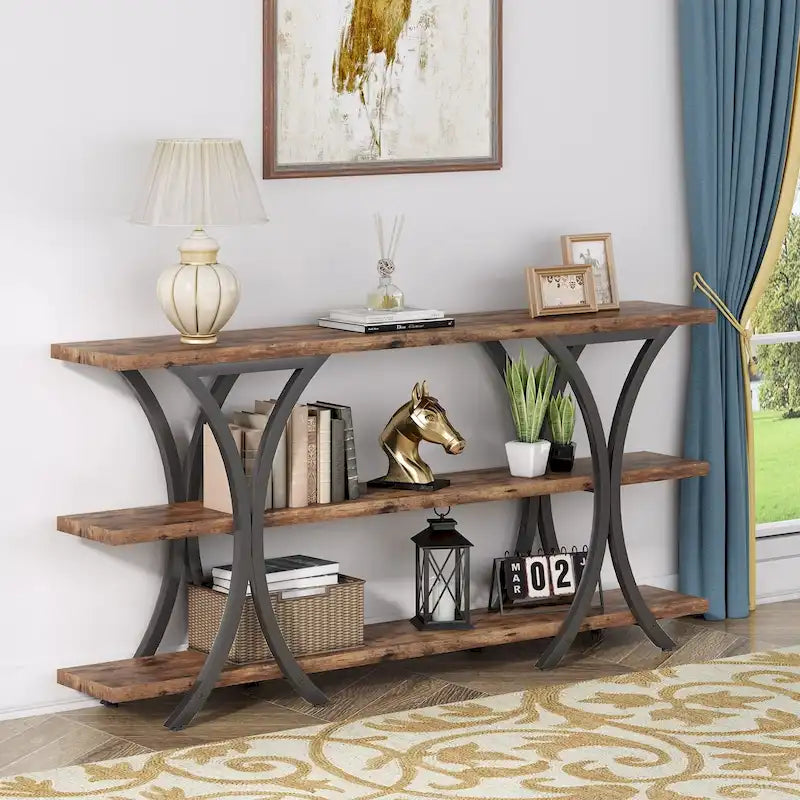 Console avec étagère de rangement, table de canapé de 180 cm de long, table d'entrée pour salon, couloir