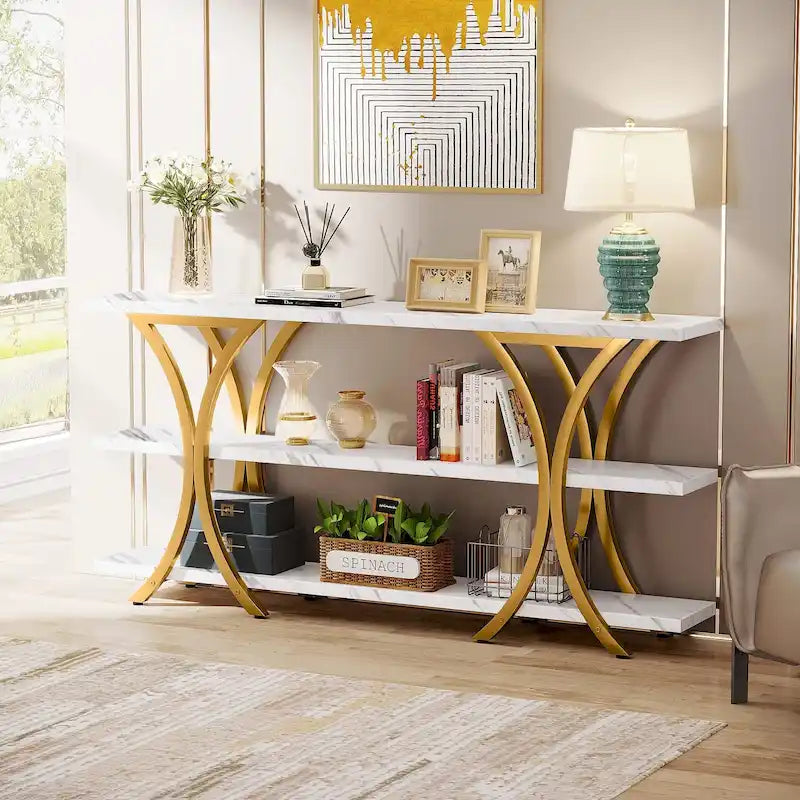 Console avec étagère de rangement, table de canapé de 180 cm de long, table d'entrée pour salon, couloir