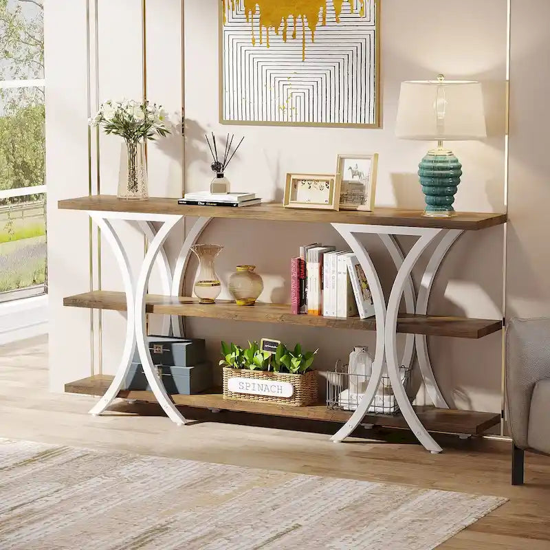 Console avec étagère de rangement, table de canapé de 180 cm de long, table d'entrée pour salon, couloir