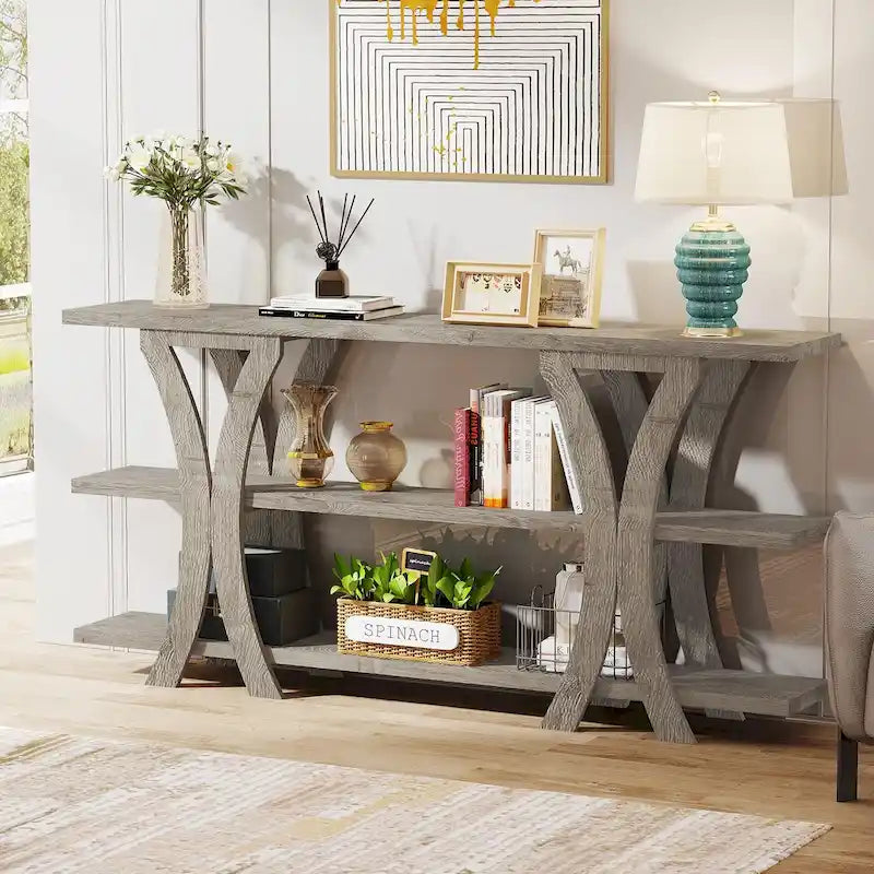 Console avec étagère de rangement, table de canapé de 180 cm de long, table d'entrée pour salon, couloir