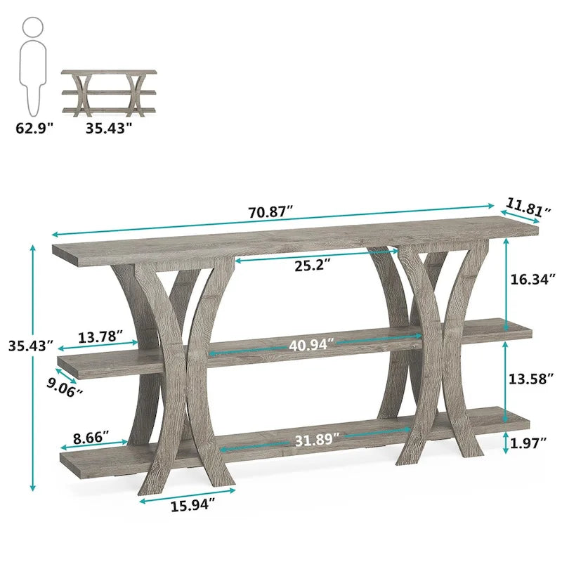Console avec étagère de rangement, table de canapé de 180 cm de long, table d'entrée pour salon, couloir