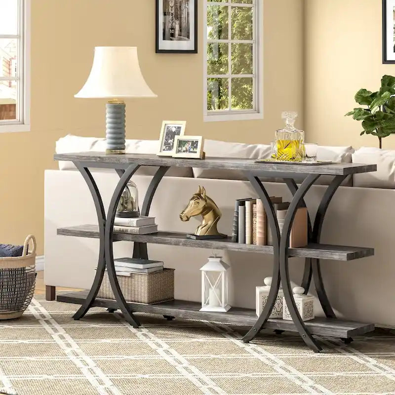 Console avec étagère de rangement, table de canapé de 180 cm de long, table d'entrée pour salon, couloir