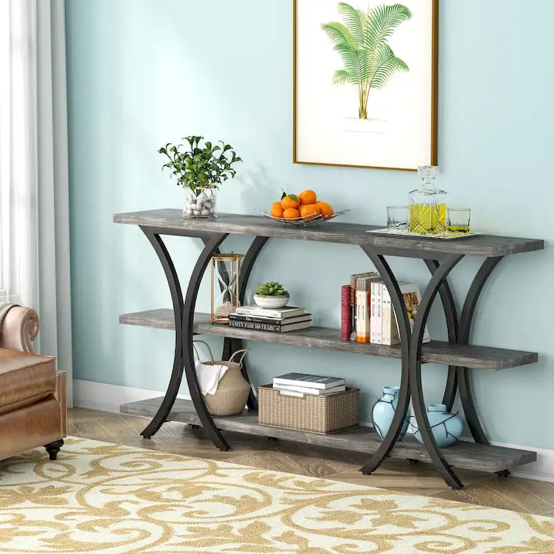 Console avec étagère de rangement, table de canapé de 180 cm de long, table d'entrée pour salon, couloir
