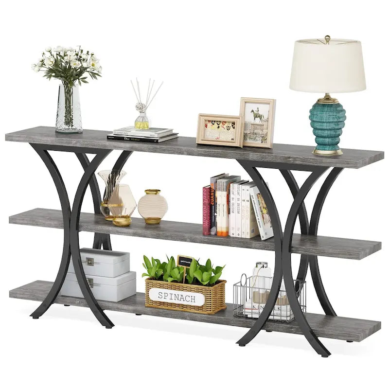 Console avec étagère de rangement, table de canapé de 180 cm de long, table d'entrée pour salon, couloir
