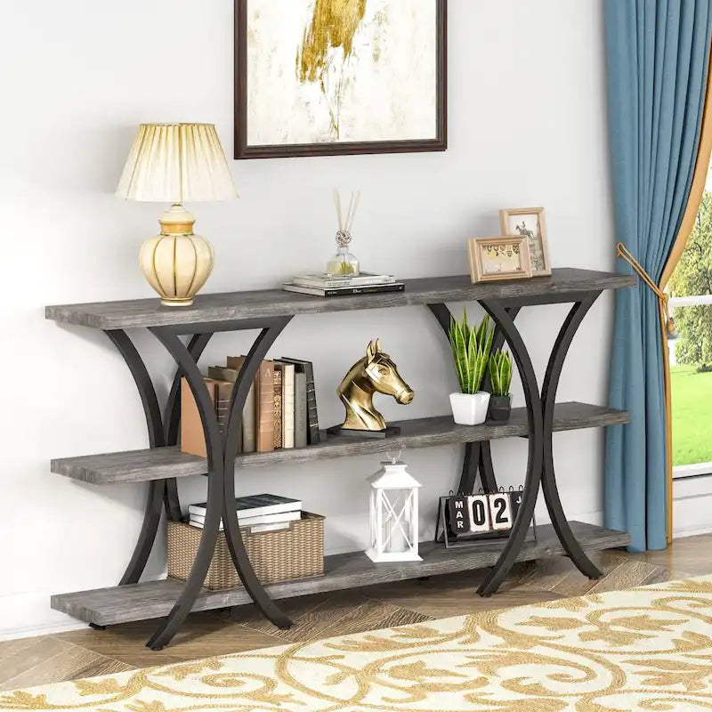 Console avec étagère de rangement, table de canapé de 180 cm de long, table d'entrée pour salon, couloir