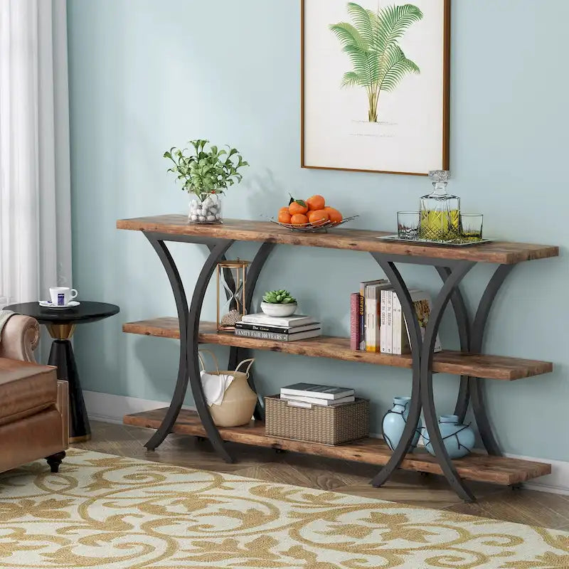 Console avec étagère de rangement, table de canapé de 180 cm de long, table d'entrée pour salon, couloir