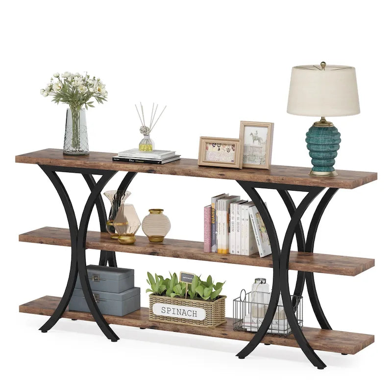 Console avec étagère de rangement, table de canapé de 180 cm de long, table d'entrée pour salon, couloir