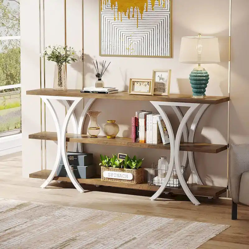 Console avec étagère de rangement, table de canapé de 180 cm de long, table d'entrée pour salon, couloir