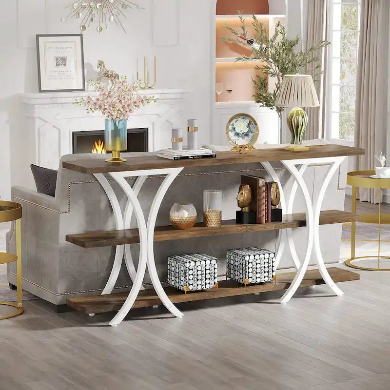 Console avec étagère de rangement, table de canapé de 180 cm de long, table d'entrée pour salon, couloir
