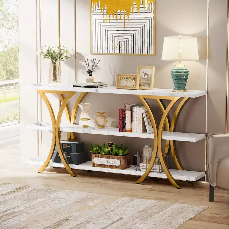Console avec étagère de rangement, table de canapé de 180 cm de long, table d'entrée pour salon, couloir