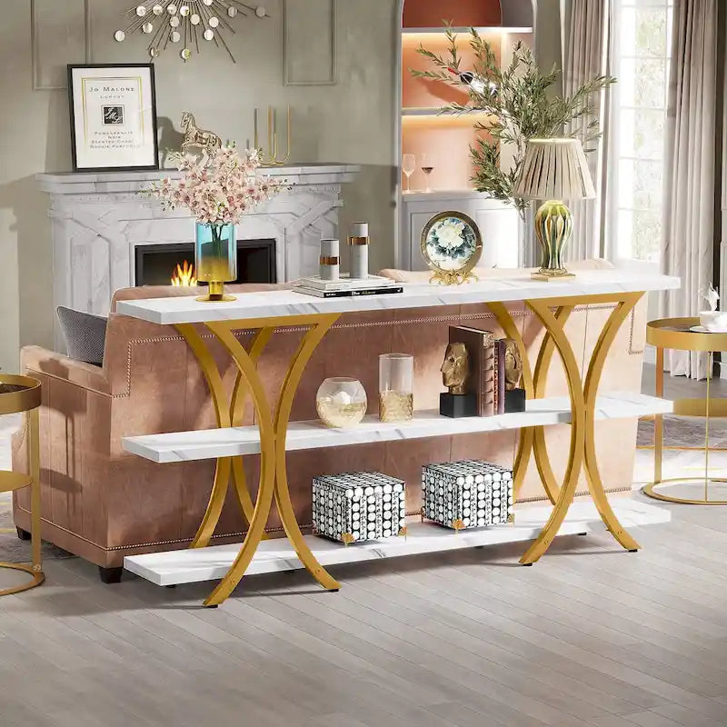 Console avec étagère de rangement, table de canapé de 180 cm de long, table d'entrée pour salon, couloir